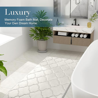 OLANLY Memory Foam Bath Mat Rug 24x16, Ultra Soft and Absorbent Bathroom Rugs, Non-Slip, Comfortable, Machine Washable Bath Carpet for Bathroom Floor, Tub, Shower and Home Decor Accessories, Cream
