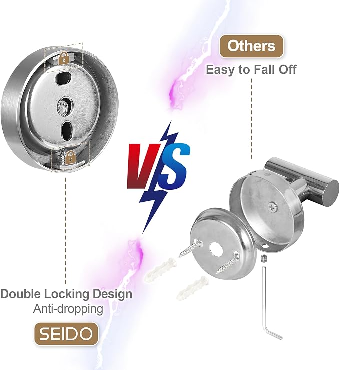 SEIDO Anti-Dropping Towel Bar with 9.6" Hanging Length, Stainless Steel Towel Bar for Bathroom Wall, Double Locking Design Hand Towel Holder, Brushed Nickel, 12 Inch, 2pc