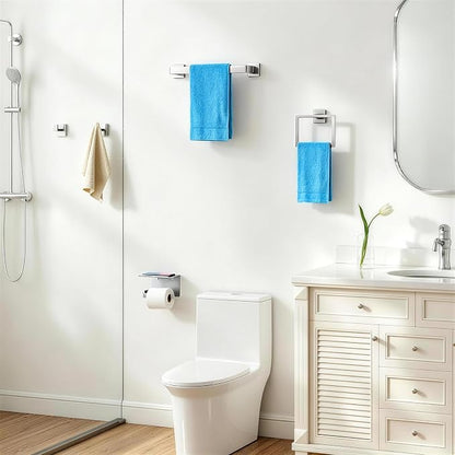 STWWO 5-Piece Bathroom Accessories Hardware Set Brushed Nickel | Stainless Steel Towel Racks for Bathroom, 16 Inch Bath Towel Bar Set Wall Mounted