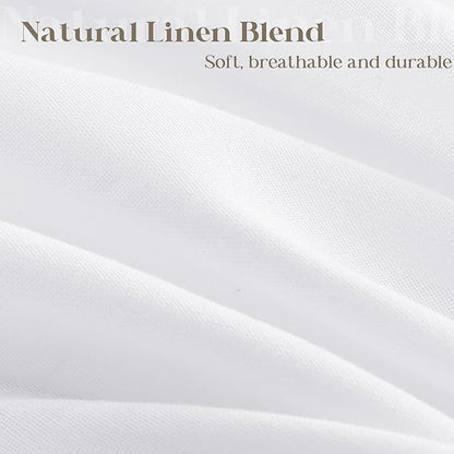 White Linen Shower Curtain for Bathroom Water Repellent 36x72 Inch | Narrow Stall Shower Curtains, Boho Farmhouse, Cotton Cloth Curtain, Machine Washable, with Hooks, 36 x 72 Inches