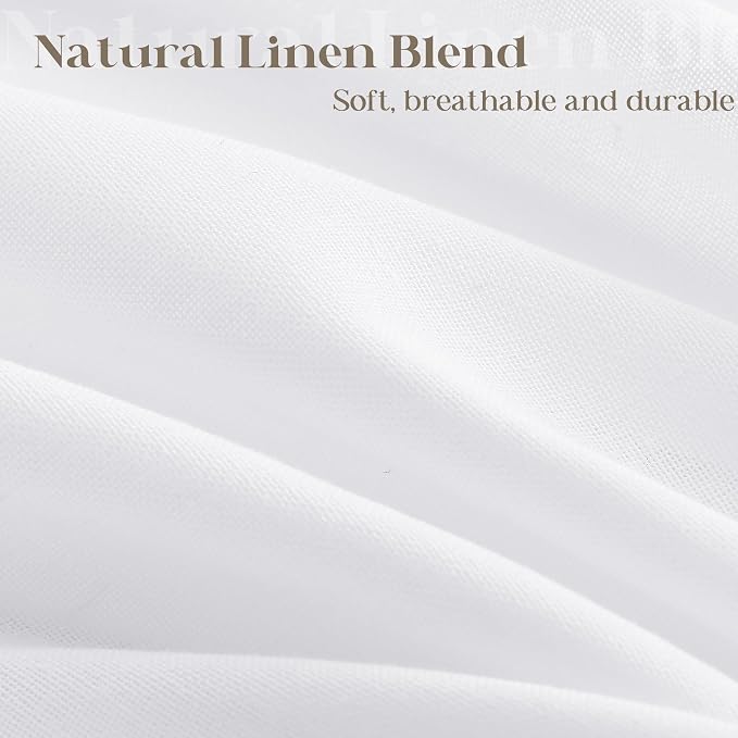 White Linen Shower Curtain for Bathroom Water Repellent 72x72 Inch | Luxury Elegant, Textured Shower Curtains, Cloth Cotton Fabric, Boho Farmhouse Decor, Bath Drapes, with Hooks, 72 x 72 Inches