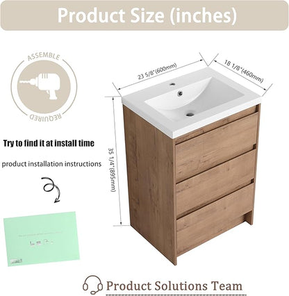 60" Bathroom Vanity Set, 60 Inch Modern Freestanding Vanity with 6 Drawers and 1 Wall-Mounted Side Cabinet, Double Resin Sinks Floor Stand Cabinet Set Imitative Oak