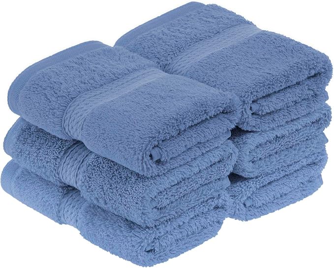 SUPERIOR Egyptian Cotton Plush & Absorbent, Face Towel Set of 6, Denim Blue | Quick Dry, Soft Luxury Towel Set, Bath Essentials for Bathroom, Guest Bath, Spa, 2 Piece Face, Madeline Towels