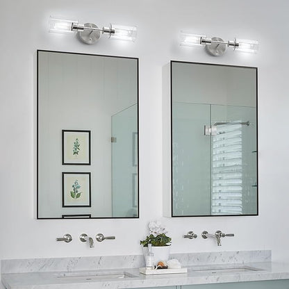 Espird Bathroom Light Fixtures 2 Light Brushed Nickle, Bathroom Vanity Lights Over Mirror, Bathroom Sconces Wall Lighting，Farmhouse Vanity Light, Modern Vanity Lights with Clear Shades