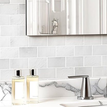 Art3d 10-Pack Subway Peel and Stick Backsplash, White Marble, 12 x 12 Inch | Thickened Design, No Warping, Durable, Self-Adhesive, Sturdy, for Kitchen, Bedroom, Ideal for New Home Buyers, Future Movers