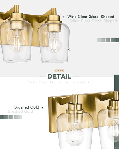 4-Light Brushed Gold Bathroom Vanity Light, Wine Clear Glass Shades | 25.4" modern bathroom light fixtures over mirror, E26 base, bulbs not included, VL155-BG-4