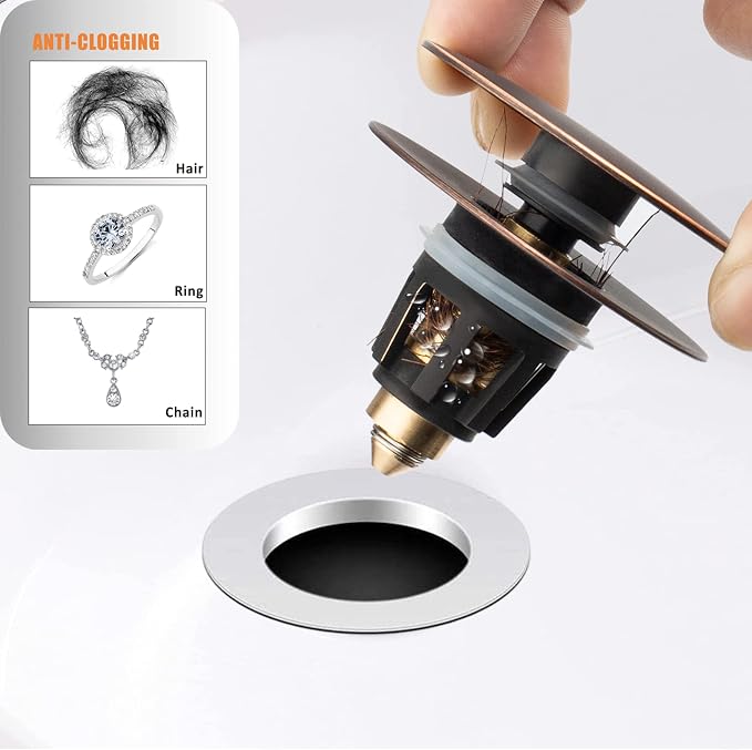 Universal Bathroom Sink Drain Stopper, Fits Most Pop-Up Drains for Vessel Sink Lavatory Vanity, Sink Drain Strainer with Detachable Hair Catcher, Tested by Plumber in US (MATT Black)