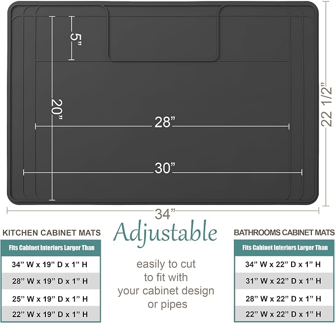 The Original Under Sink Mat - Silicone Waterproof mat, Trimmable, Easy to Clean, Kitchen cabinet liner, Under sink protector mats, Drip Tray with Lip - 34" x 22" or smaller