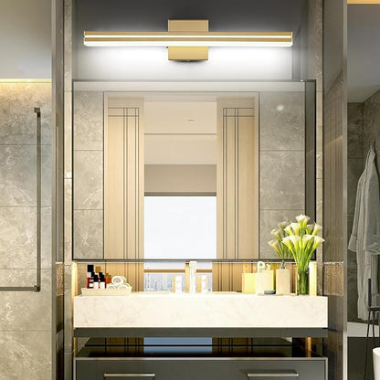 SineRise LED Modern Bathroom Vanity Light Fixtures (24-Inch, 3000K/4000K/6000K, Dimmable), Gold Modern Acrylic Bathroom Wall Lighting Fixtures Over Mirror