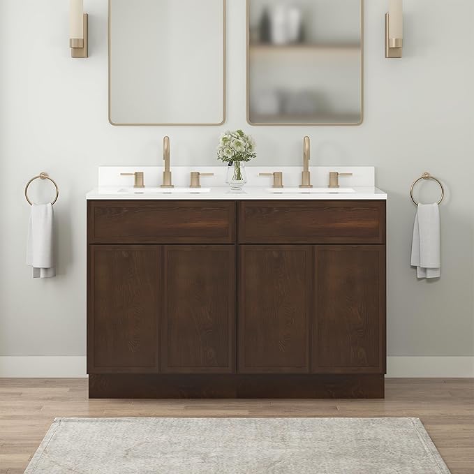 Vanity Art 48 Inch Bathroom Vanity Base Cabinet Double Sink Top (Without Sink), Soft Closing Door, Storage Unassembled Cabinet, Brown, 2ea 24 Inch Cabinet Combo