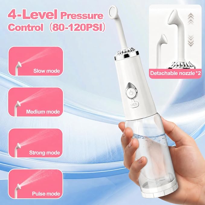 Portable Bidet for Travel - IPX7 Waterproof & 4 Spray Modes | 2 Quick‑Detachable Nozzles, Electric Handheld Bidet for Women, Compact Design for Home Travel Postpartum Personal Hygiene