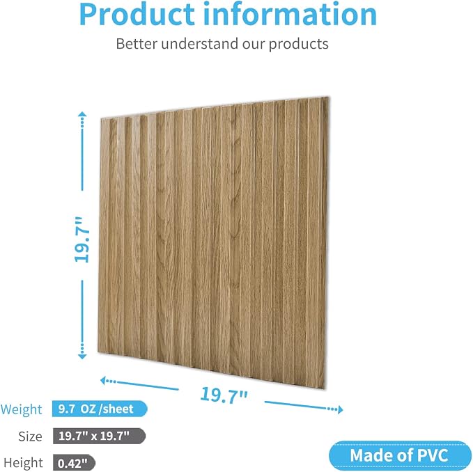 Art3d 3D Fluted Textured Slat Wall Panels, 19.7 x 19.7 in, 12-Pack, Walnut | PVC, Waterproof, Scratch Proof, Wipeable, Break-Proof, Ideal for Home, Office and Commercial Spaces