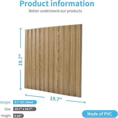 Art3d 3D Fluted Textured Slat Wall Panels, 19.7 x 19.7 in, 12-Pack, Walnut | PVC, Waterproof, Scratch Proof, Wipeable, Break-Proof, Ideal for Home, Office and Commercial Spaces
