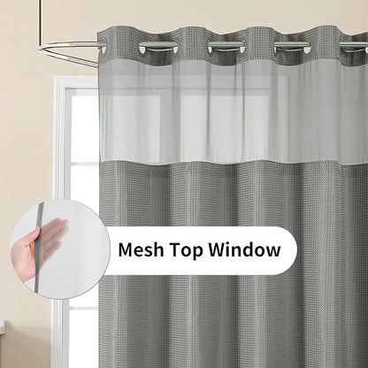 Colorful Star Waffle Weave No Hook Shower Curtain Set, 72 x 81 Inch, Grey | Heavy Duty Thick Shower Curtain Sets with Snap in Fabric Liner and Mesh Top Window, Hotel Style Waterproof Bathroom Curtain