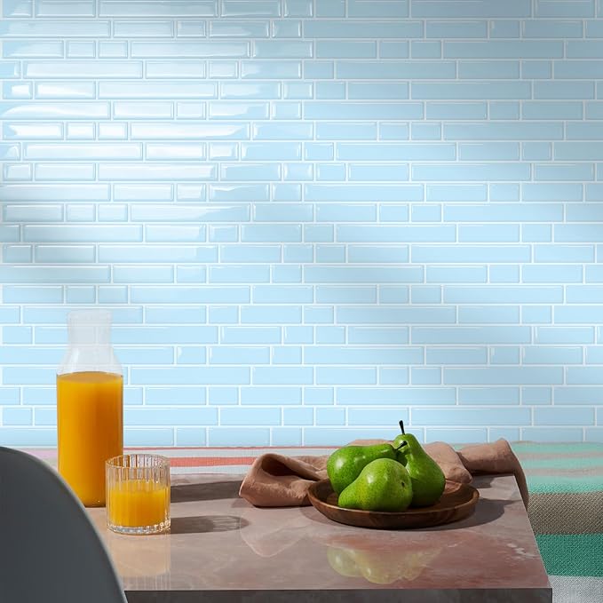 STICKGOO Thicker Peel and Stick Backsplash Tile for Kitchen and Bathroom | 10 Sheets of 12”×12” - 3D Vinyl Self Adhesive Wall Tiles Stick on Backsplash for Kitchen & Bathroom(Sky Blue)