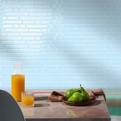 STICKGOO Thicker Peel and Stick Backsplash Tile for Kitchen and Bathroom | 10 Sheets of 12”×12” - 3D Vinyl Self Adhesive Wall Tiles Stick on Backsplash for Kitchen & Bathroom(Sky Blue)