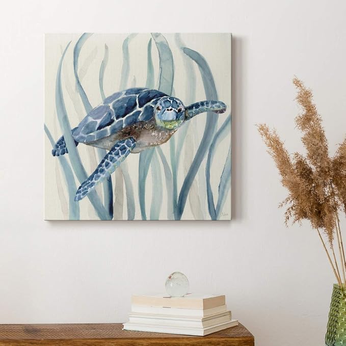 Renditions Gallery Turtle in Seagrass I Wall Art Premium Gallery Wrapped Canvas Decor Ready to Hang 16 in H x 16 in W Made in America Print AZS-WC07-17921-R-1616-MK