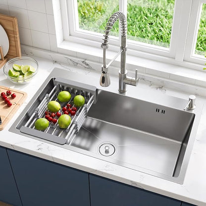 30" x 18" x 9" Topmount Kitchen Sink, 304 Stainless Steel Drop in Single Bowl Sink with Basket Strainer for RV, Travel Trailer, Garage(Nano)