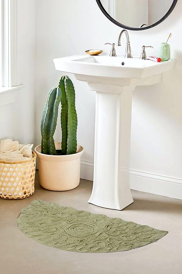 Home Weavers Bell Flower Collection 100% Cotton Tufted Bath Rugs, Extra Soft and Absorbent Bath Rugs, Non-Slip Bath Mats, Machine Washable, Bath Mats for Bathroom Floor, 17"x30" Slice Rug, Green