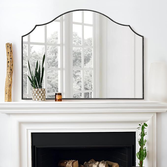 Besdomus Black Scalloped Wall Mirror: 40"x29" Large Wooden Bathroom Mirror | Modern Minimalist Decorative Arched Mirror for Vanity/Dresser/Bedroom/Entryway/Fireplace/Living Room/Dining Room/Over Sink