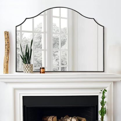 Besdomus Black Scalloped Wall Mirror: 40"x29" Large Wooden Bathroom Mirror | Modern Minimalist Decorative Arched Mirror for Vanity/Dresser/Bedroom/Entryway/Fireplace/Living Room/Dining Room/Over Sink