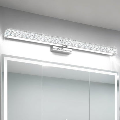 SOLFART LED Modern Bathroom Vanity Lights Over Mirror, Crystal Bathroom Light Fixtures, 40 Inch LED Chrome Vanity Light Wall Light
