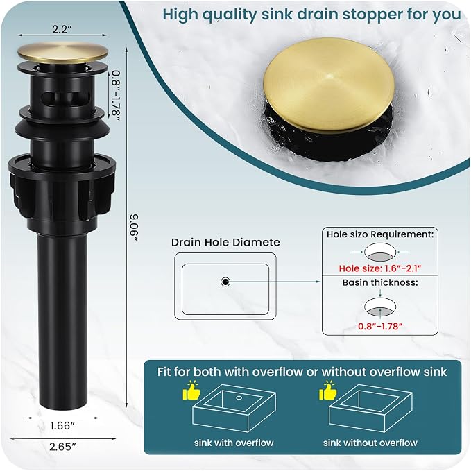 Brushed Gold Bathroom Faucet Single Handle Bathroom Sink Faucet | with Pop-up Drain & Deck,Supply Hoses,Stainless Steel Bathroom Sink Faucet 1/3 Hole,Water-saving aerator,Fits home,RV