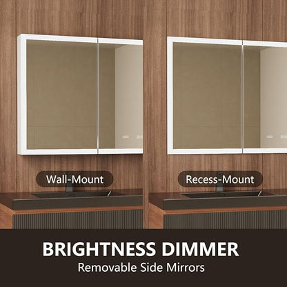 60" W x 30" H Smart Lighted Medicine Cabinet with Mirror for Bathroom, Recessed/Surface Mount Medicine Cabinet with Anti-Fog, 1800W Charging Station, USB Ports, 3 Color Lights