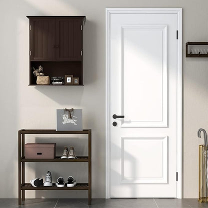 Tangkula Wall Mount Bathroom Cabinet Wooden Medicine Cabinet Storage Organizer with 2-Doors and 1-Shelf Cottage Collection Wall Cabinet (Espresso)