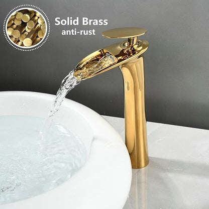 Luxury Gold Tall Bathroom Faucet - Modern Single Lever Sink Mixer Tap, Elegant Waterfall Design, Stylish Upgrade for Home, Single Hole Installation