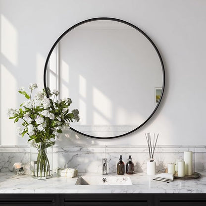 Big Circle Mirror 36 inch, Black Round Mirror, Matte Metal Frame | High Definition Mirror, Waterproof, Rust-resistant, Round Mirror for Living room, Bathroom, Hallway, Bedroom, Cloakroom