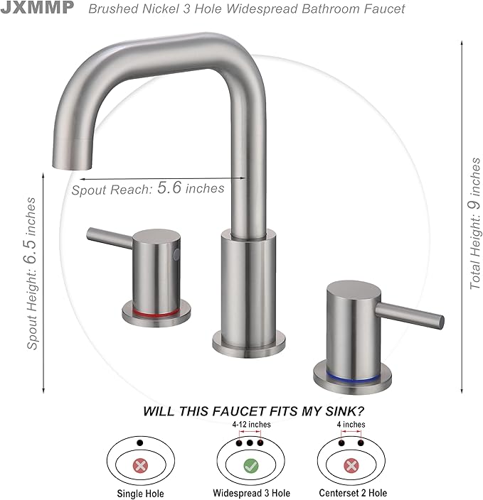 Brushed Nickel Bathroom Faucet 3 Hole, Widespread 8 in Bathroom Faucet for Sink with Pop Up Drain and Supply Lines, Stainless Steel 2 Handle Satin Nickel Sink Faucet Bathroom