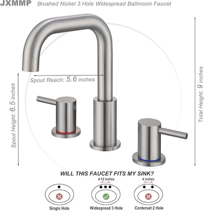 Brushed Nickel Bathroom Faucet 3 Hole, Widespread 8 in Bathroom Faucet for Sink with Pop Up Drain and Supply Lines, Stainless Steel 2 Handle Satin Nickel Sink Faucet Bathroom