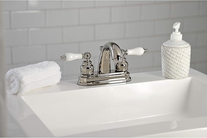 Kingston Brass KB5616PL Restoration 4 in. Centerset Bathroom Faucet, Polished Nickel