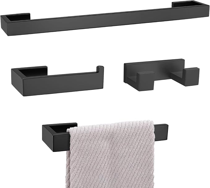 Lairuier Matte Black Bathroom Accessories, 23.6 inches Towel Bar Set | Including Towel Bar, Towel Holder, Toilet Paper Holder, Towel Hook, SUS304 Stainless Steel Bathroom Towel Holder Hardware Set