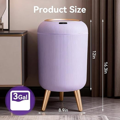 Procade Automatic Trash Can Bathroom,Auto Small Purple Garbage Can with Lid | 3 Gallon Touchless Motion Sensor Trash can with Legs,Smart Gold Purple Waste Basket for Bedroom,Kitchen,Dorm,rv,Office