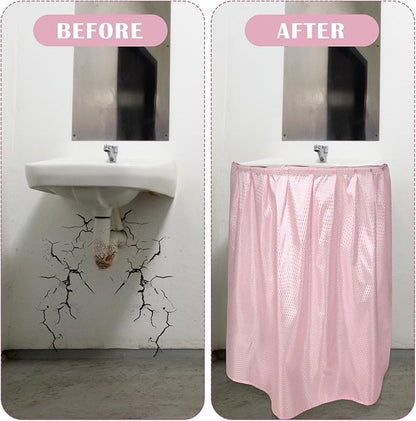 Fabric Sink Skirt Diamond Bathroom Stitch Self Stick Adhesive Waterproof Fabric Under Sink Curtain Skirt 55 x 32 Inch Adds Bathroom Storage(Pink,Fashion Style)