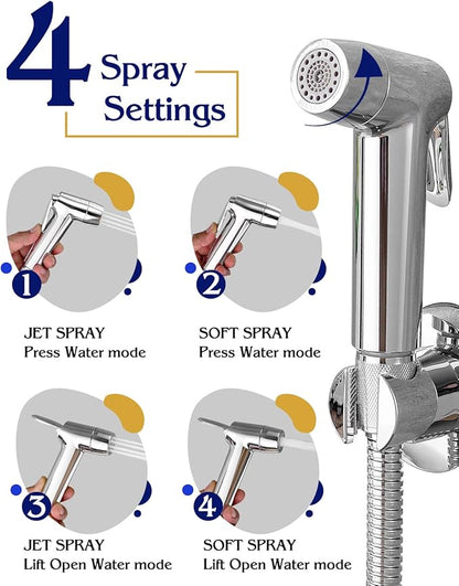 Handheld Bidet Sprayer for Toilet, Muslim Shower Bidet Attachment for Toilet, Cloth Diaper Toilet Sprayer, Jet Spray for Toilet with Bidet Hose for Feminine Wash (Chrome)