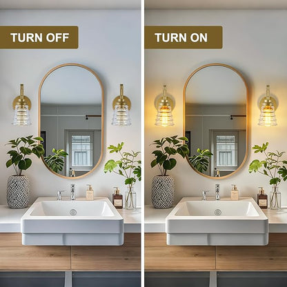 Gold Bathroom Wall Sconce, Brass Sconces Wall Lighting with Clear Glass Shade, Modern Wall Light Fixture for Bedroom Hallway Mirror