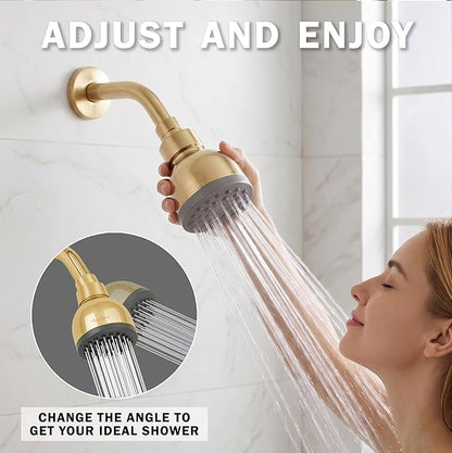 Aqua Elegante High Pressure Shower Head - 2.5 GPM - Polished Brass | Best 3 Inch Wall Mount Bathroom Showerhead For Boosting Low Flow With Anti-Clog Nozzles, Adjustable Brass Ball Joint