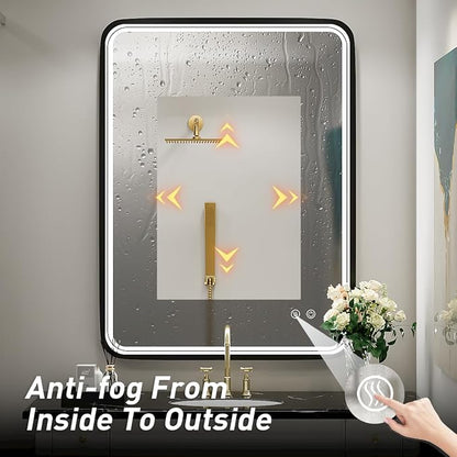 LED Bathroom Mirror,Black Frame,32x24 Inch | ETL Listed,Anti-Fog,3000K/4500K/6000K Dimmable,Horizontal & Vertical,Wall Mounted,Memory Function Ideal for Bathroom,Vanity