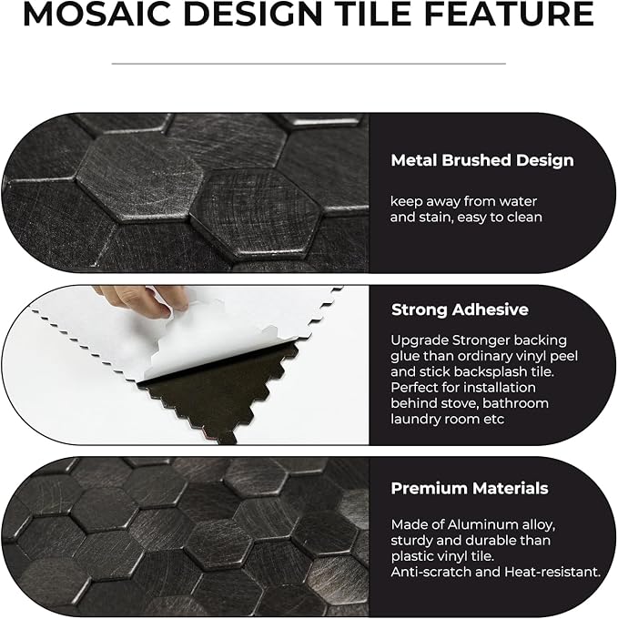 STICKGOO Peel and Stick Backsplash Tiles, Stick on Mosaic Self Adhesive Tiles, 3D Hexagon Backsplash for Kitchen Bathroom Fireplace Vanity (8PCS, Gunmetal Gray)