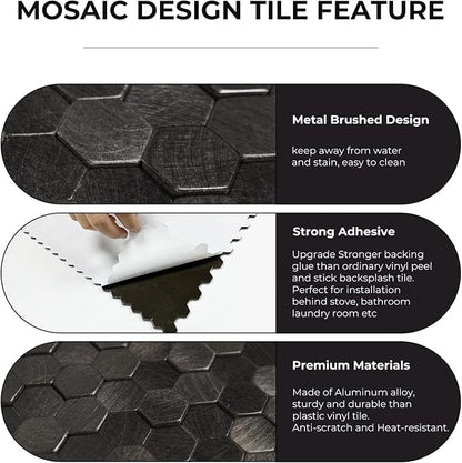 STICKGOO Peel and Stick Backsplash Tiles, Stick on Mosaic Self Adhesive Tiles, 3D Hexagon Backsplash for Kitchen Bathroom Fireplace Vanity (8PCS, Gunmetal Gray)