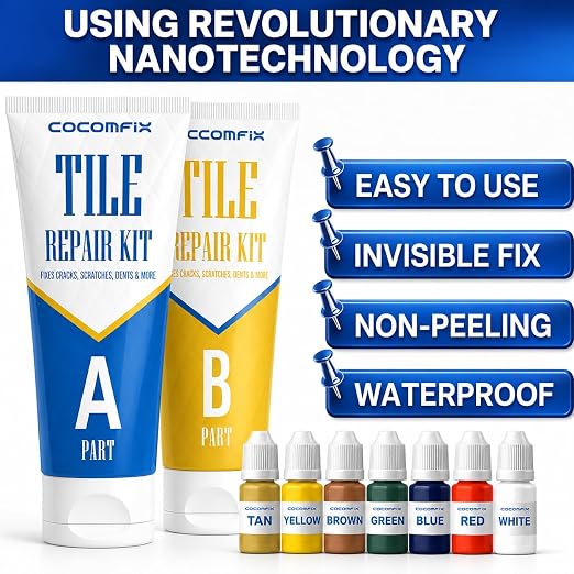 Tile Repair Kit, Ceramic & Porcelain Tile Chips & Cracks Repair-Color Match | Strong-Bond Epoxy Filler for Floor, Wall & Shower Tile, Acrylic & Fiberglass; Repairs Holes, Chips, Cracks & Scratches