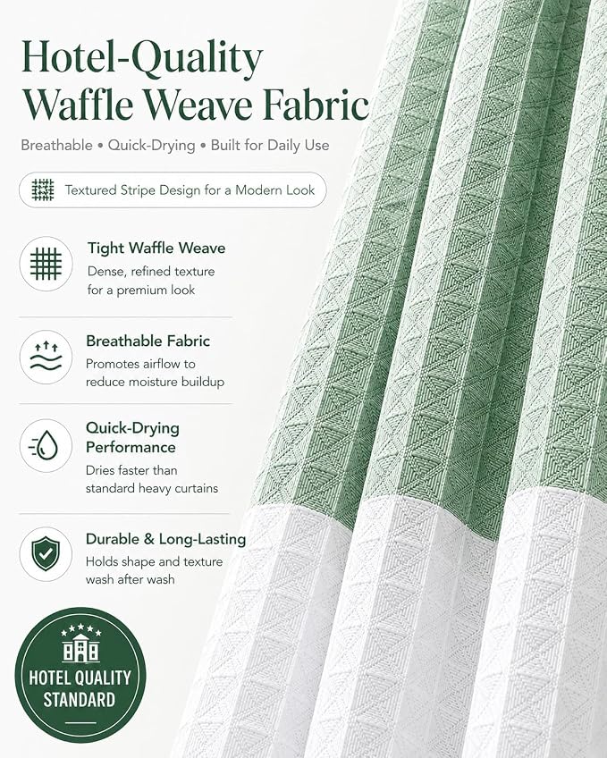 Dainty Home | Spa Green Ombre Waffle Weave Shower Curtain - 70" x 72" - Water Resistant Polyester Blend Fabric Shower Curtain - The Best Gradient Design Washable Waffle Shower Curtain