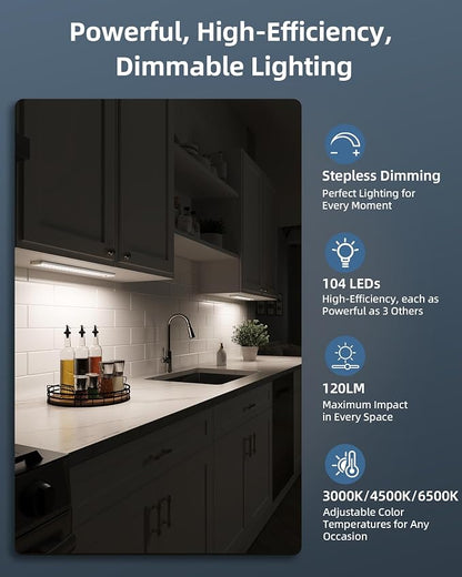 14.5-inch Under Cabinet Lights, Wireless Closet Light, Motion Sensor, 3500mAh Rechargeable Battery, Magnetic, 3 Color Temps, 5 Levels Dimmable, Under Counter Lights for Kitchen (2 Pack)