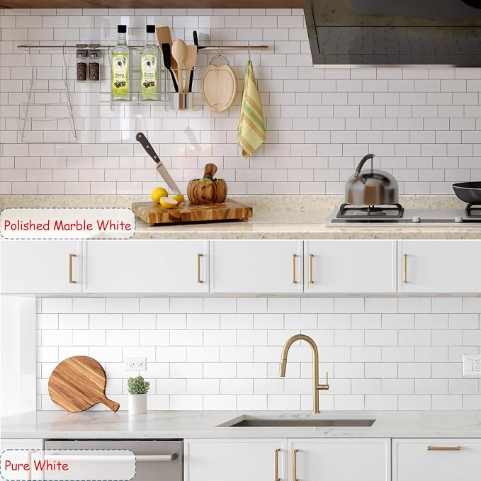 2026 New Upgrade Peel and Stick Backsplash Tile, Peel and Stick 11.34" X 11.57" Wall Tile for Kitchen, Bathroom, Fireplace, Laundry (Pure White, 10 Packs)