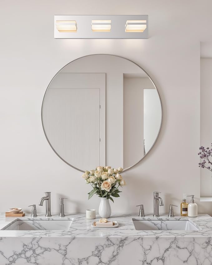 VONLUCE LED Modern Bathroom Vanity Light Fixture, Chrome | 18'', 3-Light, 3CCT, 360° Rotate, High CRI, Flicker-free, Dimmable, Memory Function, Waterproof IP44, Easy Installation