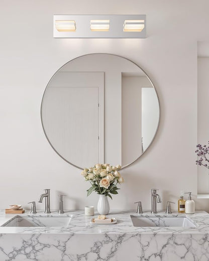 VONLUCE LED Modern Bathroom Vanity Light Fixture, Chrome | 18'', 3-Light, 3CCT, 360° Rotate, High CRI, Flicker-free, Dimmable, Memory Function, Waterproof IP44, Easy Installation