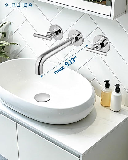 Airuida Wall Mounted Bathroom Sink Faucet,Chrome Polish Vanity Sink Faucet | Lever Handle,3 Holes,360° Widespread Swivel Spout,Rotatable Bathroom Faucet